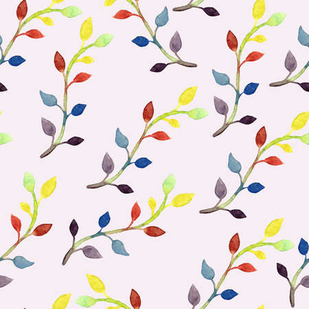 Vector Seamless Spring Pattern with Watercolor Branches, hand drawnのイラスト素材