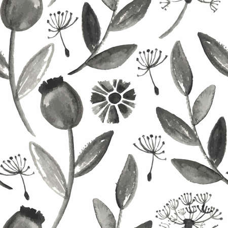 Vector Seamless Watercolor Floral Pattern,  fully editable  with clipping mask and seamless pattern in swatch menuのイラスト素材