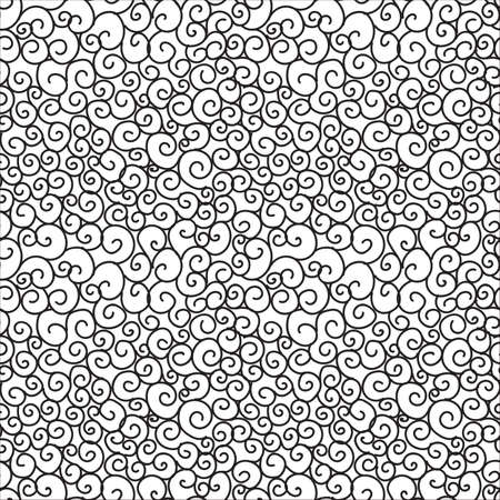 Vector Seamless Pattern, waves and swirls, black and whiteのイラスト素材