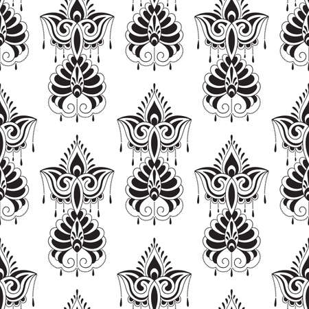 Vector Seamless Paisley Doodle Pattern, black and whiteのイラスト素材