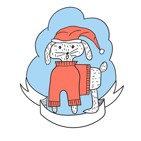 Vector Christmas Greeting Card with Bunny Owlのイラスト素材