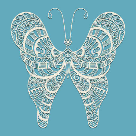 Lacy Doodle Butterfly on Blue Backgroundのイラスト素材
