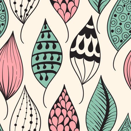 Seamless Pattern with Doodle Leavesのイラスト素材