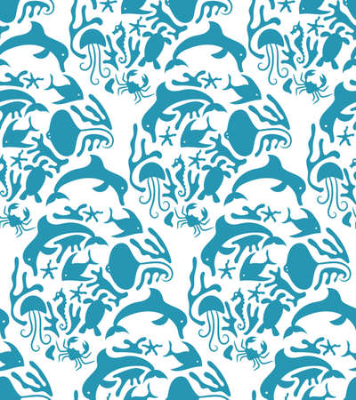 Vector Otomi Style Marine Seamless Patternのイラスト素材