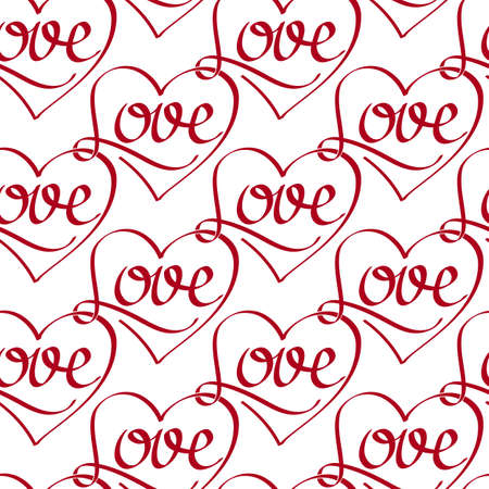 Vector Seamless Pattern with Red Love Letteringのイラスト素材