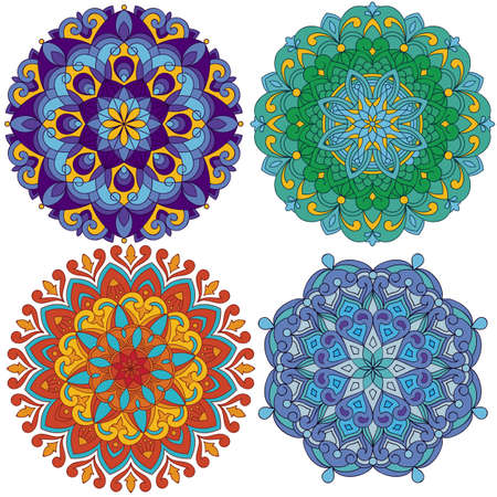 Vector set of 4 mandalas. Hand drawn design. Oriental style illustration.のイラスト素材
