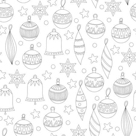 Vector Seamless pattern with Retro Christmas Balls. Colouring Pageのイラスト素材
