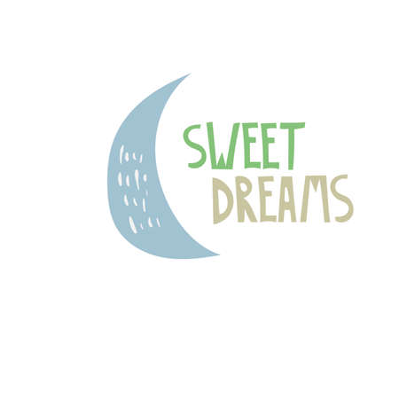 Vector Sweet Dreams Nursery Baby Print with moon. Childish Creative Design.のイラスト素材