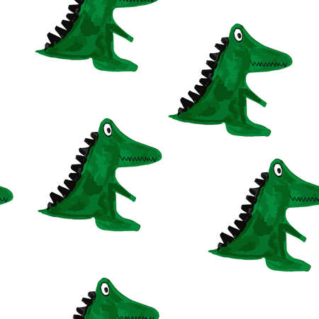 Vector Seamless Pattern with Cartoon Crocodiles. Original design for children.のイラスト素材