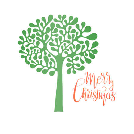 Christmas Card with Fir Tree and Hand lettering Christmas Greetingsのイラスト素材