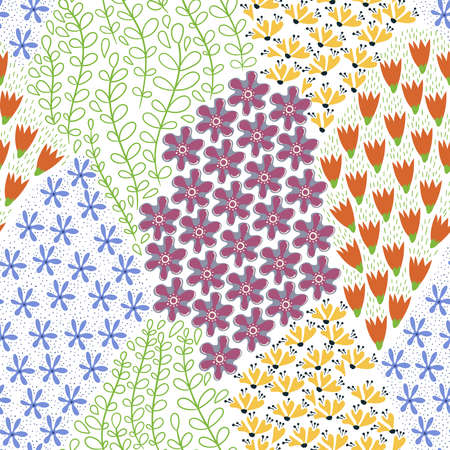 Vector Seamless Doodle Pattern with Flowersのイラスト素材