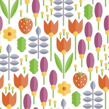 Vector Seamless Flat Pattern with Spring Flowersのイラスト素材