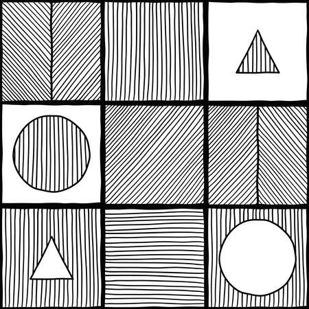 Vector Abstract Background. Seamless Pattern. Striped Geometric Figures. Black and Whiteのイラスト素材