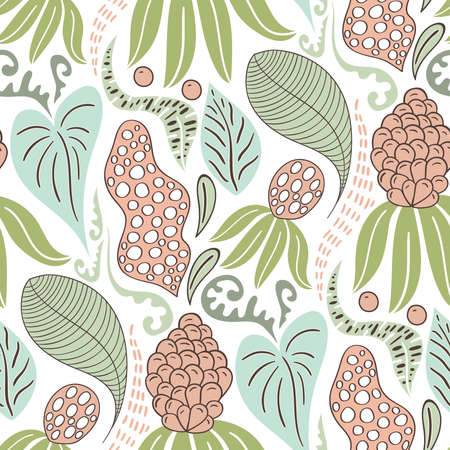 Vector Seamless Tough  Pattern with Flowers and Leaves.のイラスト素材