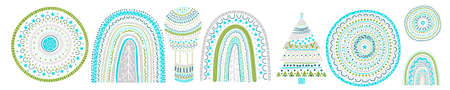 Vector Christmas Pattern with rainbow, fir tree, snowflakes and balloon etc. Childish naive...
