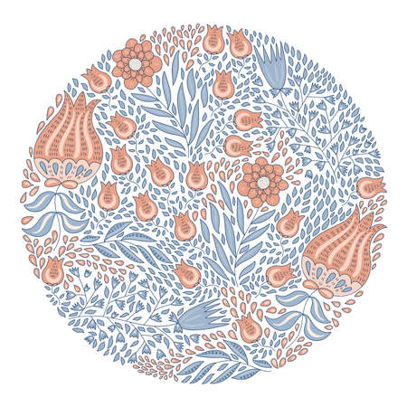 Vector Circle Pattern with Flowers and Leaves. Spring or Summer Greeting Cardのイラスト素材