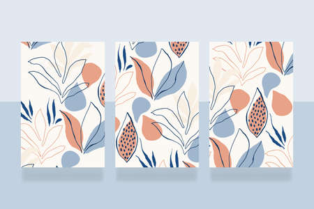 Vector Original Cards with Floral Patterns with Fantastic Plants and Leaves. Original Design for Wallpaper, Pattern, Print, Card etcのイラスト素材