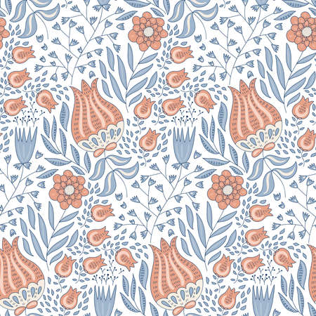 Vector Seamless Tough Pattern with Fantastic Flowers and Leaves. Original Design for Wallpaper, Pattern, Print, Card etcのイラスト素材