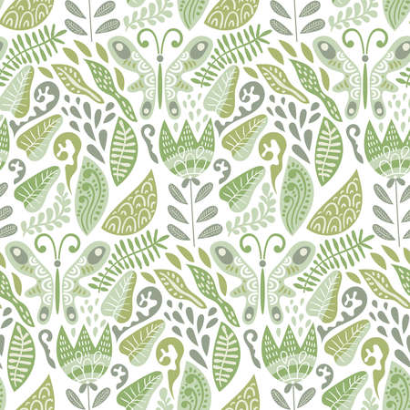 Vector Seamless Tough Pattern with Fantastic Flowers and Leaves. Original Design for Wallpaper, Pattern, Print, Card etcのイラスト素材