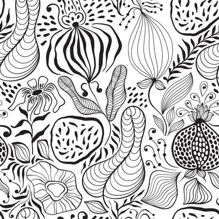 Vector Seamless Tough Pattern with Fantastic Flowers and Leaves. Original Design for Wallpaper, Pattern, Print, Card etcのイラスト素材