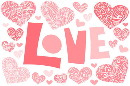Vector Valentine's Day Background. Love Lettering with Heartsのイラスト素材