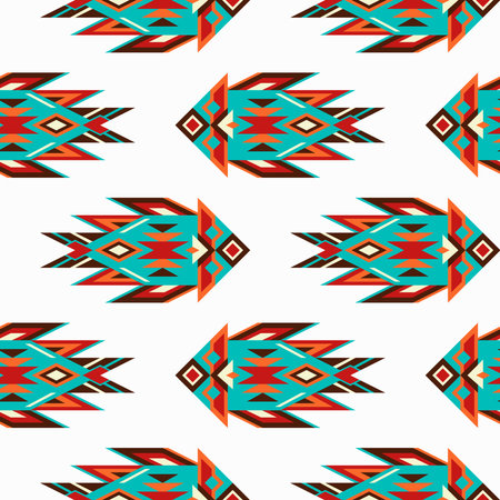 Vector Seamless Mexican Background with Geometric Fish. Ethnic Pattern.のイラスト素材