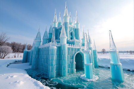 Ice castle in the park on a winter day. Russia, Moscowの素材