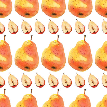 Watercolor cute pear pattern on the white backの写真素材