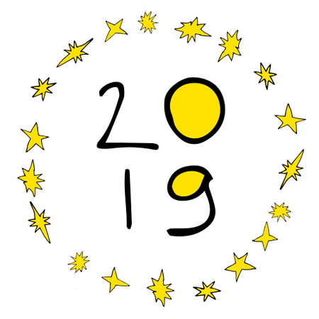 2019 new year merry xmas postcardのイラスト素材