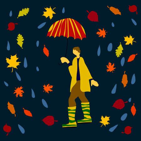 Man in rubber boats under umbrella color vector for banner and postcardのイラスト素材