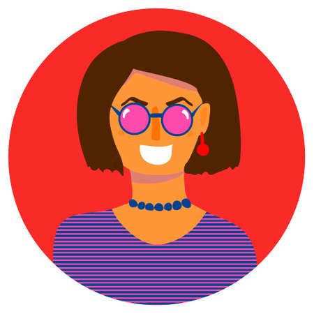 Vector color portrait of smiling woman in a circleのイラスト素材
