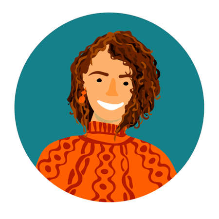 Vector color portrait of smiling woman in a circleのイラスト素材