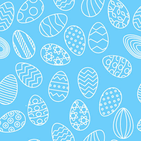 Line white eggs pattern on light blue background for Easter bannerのイラスト素材