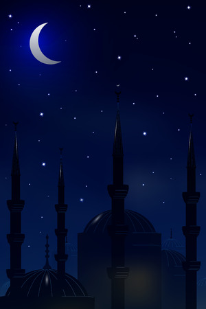 Mosque on the background of night sky.Vectorのイラスト素材