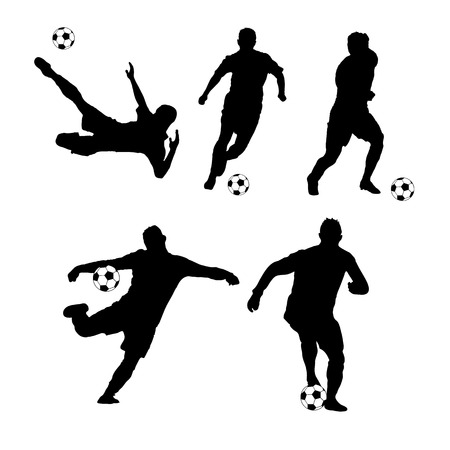 Silhouette soccer players hitting the ball.Vectorのイラスト素材