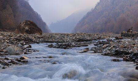 The riverbed Vandam Chay.Village Vandam.Gabala.Azerbaijanの写真素材