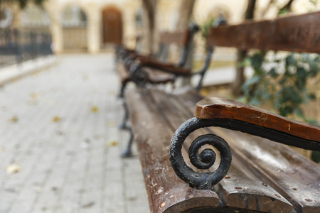Benches in the park.Baku.Azerbaijan.Soft focusの写真素材