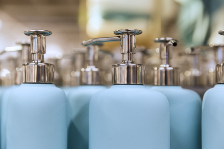 Bathroom accessories on the shelfの写真素材