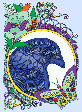 Abstract illustration of eagle floral frame with butterfly.Vectorのイラスト素材