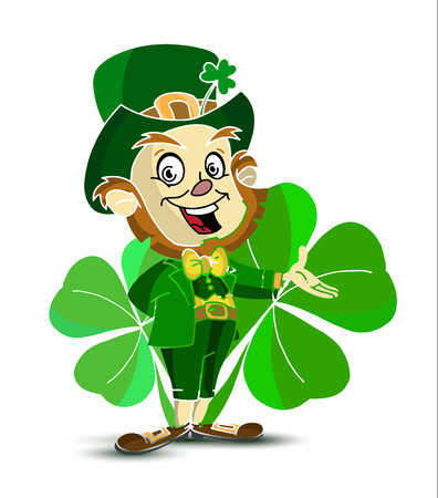 St. Patrick's character is on the background of shamrocks.Vectorのイラスト素材