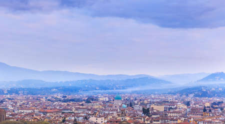 The fading mist over Florence at sunrise.Italyの写真素材