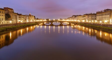 The Arno River flowing through Florence at sunrise.Italyの写真素材