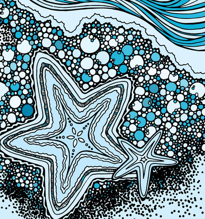 Abstract starfish and abstract shore with sea waterのイラスト素材
