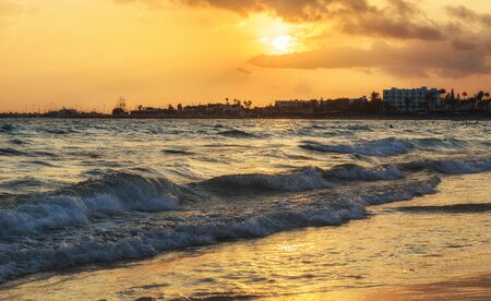Nissi Beach in Ayia Napa at sunset of the day.Cyprus