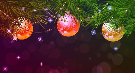 New Year's background with tree branches and toysのイラスト素材