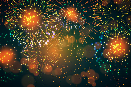 Realistic fireworks background in black.のイラスト素材