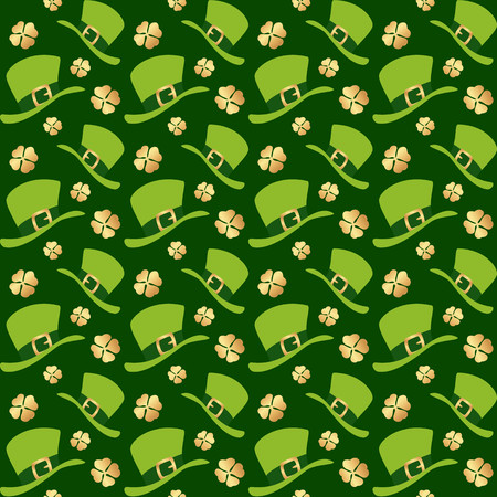 St. Patrick's day pattern, green hat seamless pattern illustration.のイラスト素材