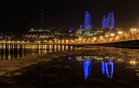 Embankment of the boulevard in Baku after the rainのeditorial素材