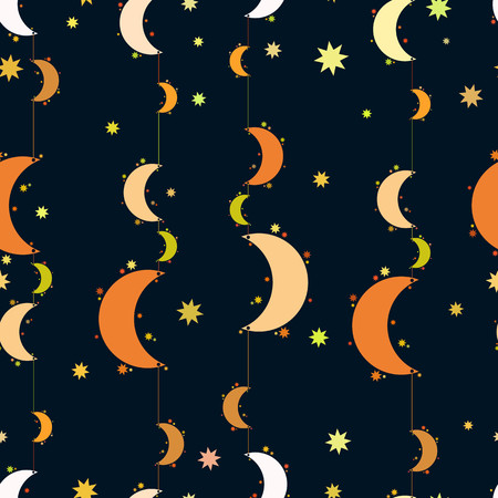 Seamless repeating pattern consisting of crescents and starsのイラスト素材