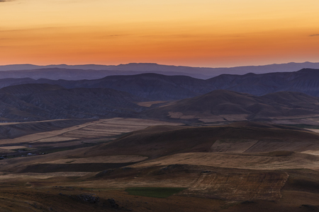 Sunrise in the mountains of Gobustanの写真素材